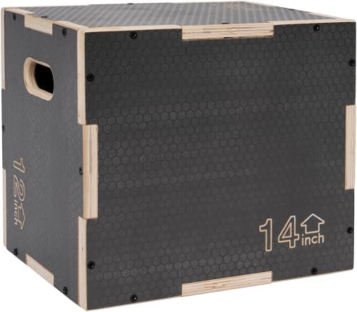 16" x 14" x 12" Non-Slip Wooden Plyo Box Jump Exercise Platform, Plyometric Workout Equipment for Home Gym, Training Step Box, Gray
