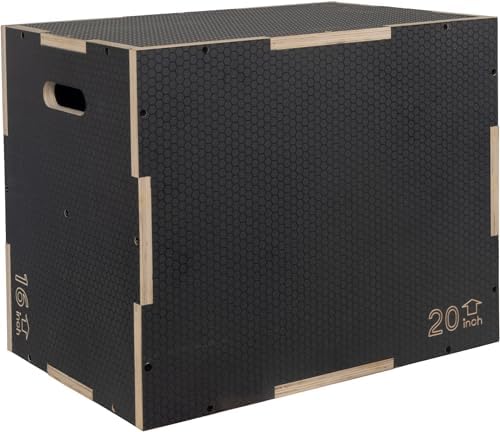 24" x 20" x 16" Non-Slip Wooden Plyo Box Jump Exercise Platform, Plyometric Workout Equipment for Home Gym, Training Step Box, Gray