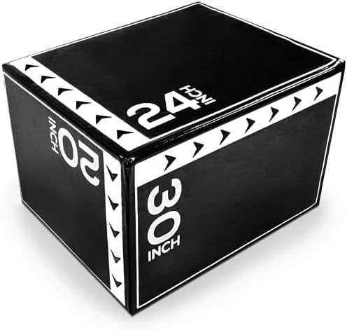 3-in-1 Rotatable Plyometric Box Jumping Exercise Trainer Workout Equipment with Anti Slip Surface & High Density Foam, 20" × 24" × 30", 60-Pound, Black/White