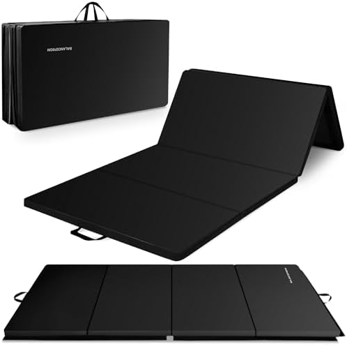 All Purpose 4'x10'x2" Extra Thick High Density Anti Tear Gymnastics Gym Folding Exercise Aerobics Mats (Black)