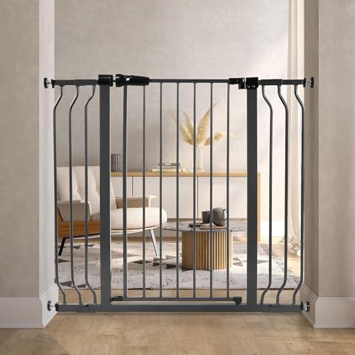 Easy Walk-Thru Baby and Pet Safety Gate with Hold-Open and Auto-Close – Adjustable Steel Barrier for Stairs, Doorways, and Hallways, No Drilling Installation