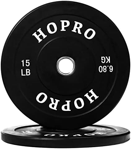 HoPro Olympic Bumper Plate Weight Plate with Steel Hub, Pairs or Sets, Black