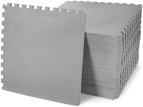 Puzzle Exercise Mat 1/2" Thick, EVA Interlocking Foam Floor Tiles for Home Gym, Mat for Home Workout Equipment, Floor Padding for Kids, Gray, 24 in x 24 in x 1/2 in, 144 Sq Ft - 36 Tiles