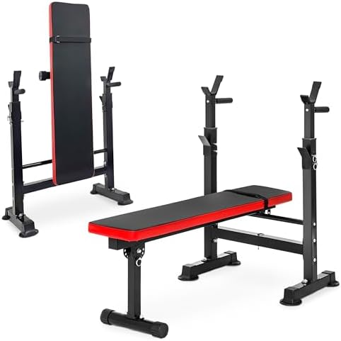 RS 40 Adjustable Folding Multifunctional Workout Station Adjustable Olympic Workout Bench with Squat Rack, Black