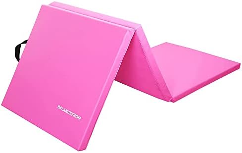 Three Fold Folding Exercise Mat with Carrying Handles for MMA, Gymnastics and Home Gym Protective Flooring, 1.5-Inch Thick, Pink
